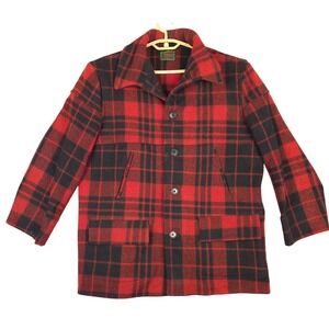 Vintage Chippewa Falls Woolen Mill Red Black Plaid Wool Coat Jacket Womens READ
